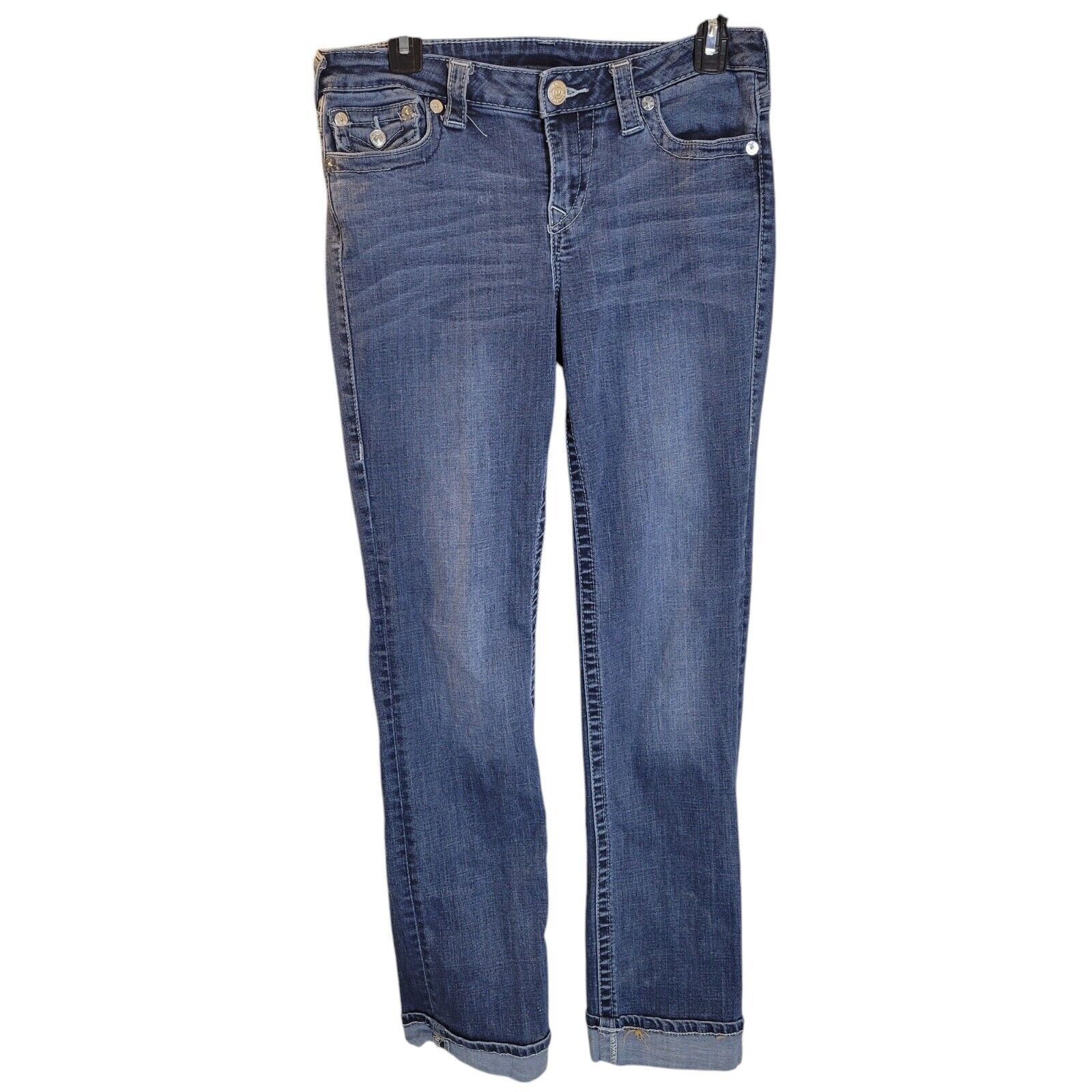 True Religion World Tour Womens Size 29 Blue Solid Slim Straight Jeans